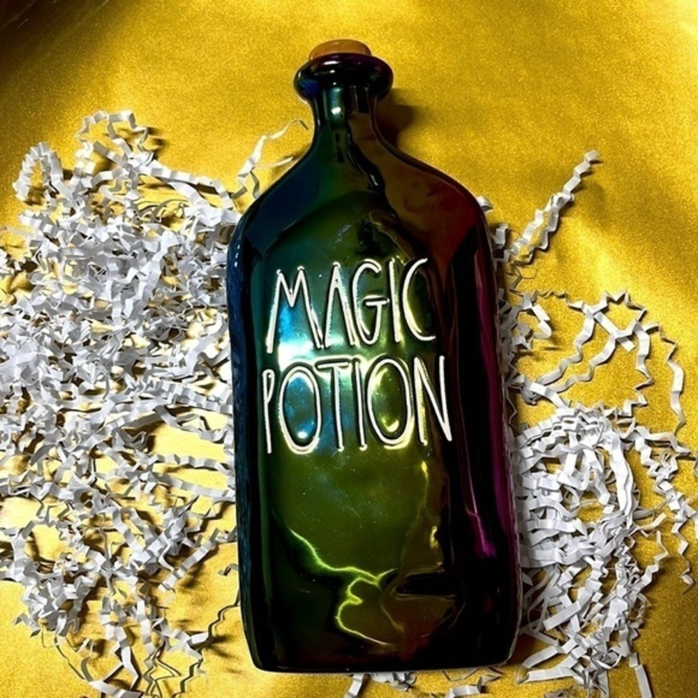 Rae Dunn‎ Magic Potion 2022 Halloween iridescent purple &
Green  glass bottle - Picture 2 of 3